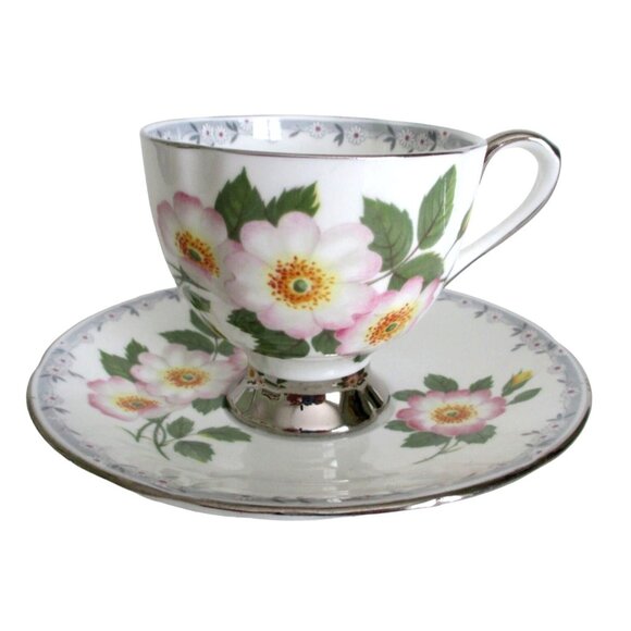 Wild Rose Bone China Tea Cup Teacup Saucer Taylor & Kent English Bone China - Picture 1 of 7